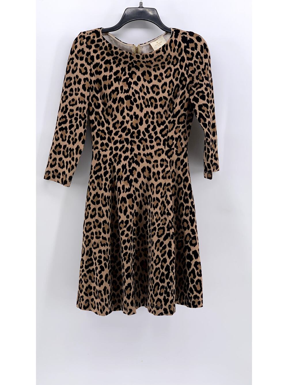KATE SPADE Women's Brown Leopard Print 3/4 Sleeve Fit & Flare Mini Dress SZ 4 - Picture 1 of 10